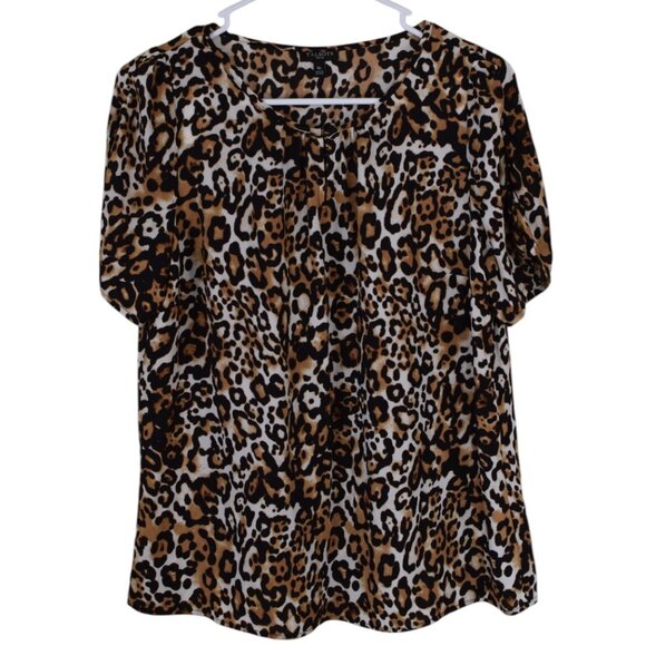 Talbots Leopard Print Ruched Short Sleeve Blouse Business Casual Career Classy M - Picture 1 of 8